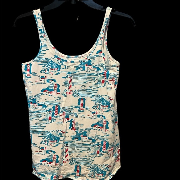 Lilly Pulitzer Tops - Lilly Pulitzer Sz Medium Tabbie Tank Top Shirt Pink Blue Lighthouses Cotton Blnd